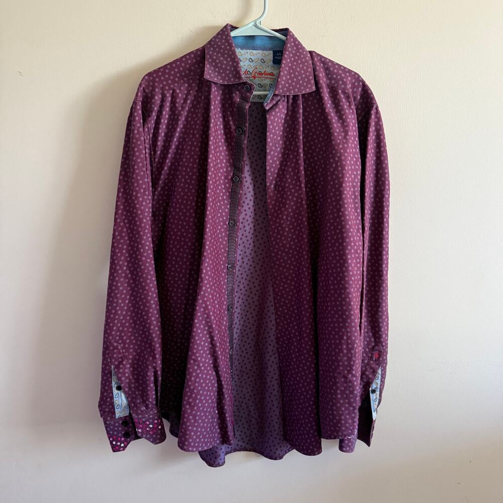 ROBERT GRAHAM Long Sleeve Polka Dot Eggplant Purple Shirt Size Large